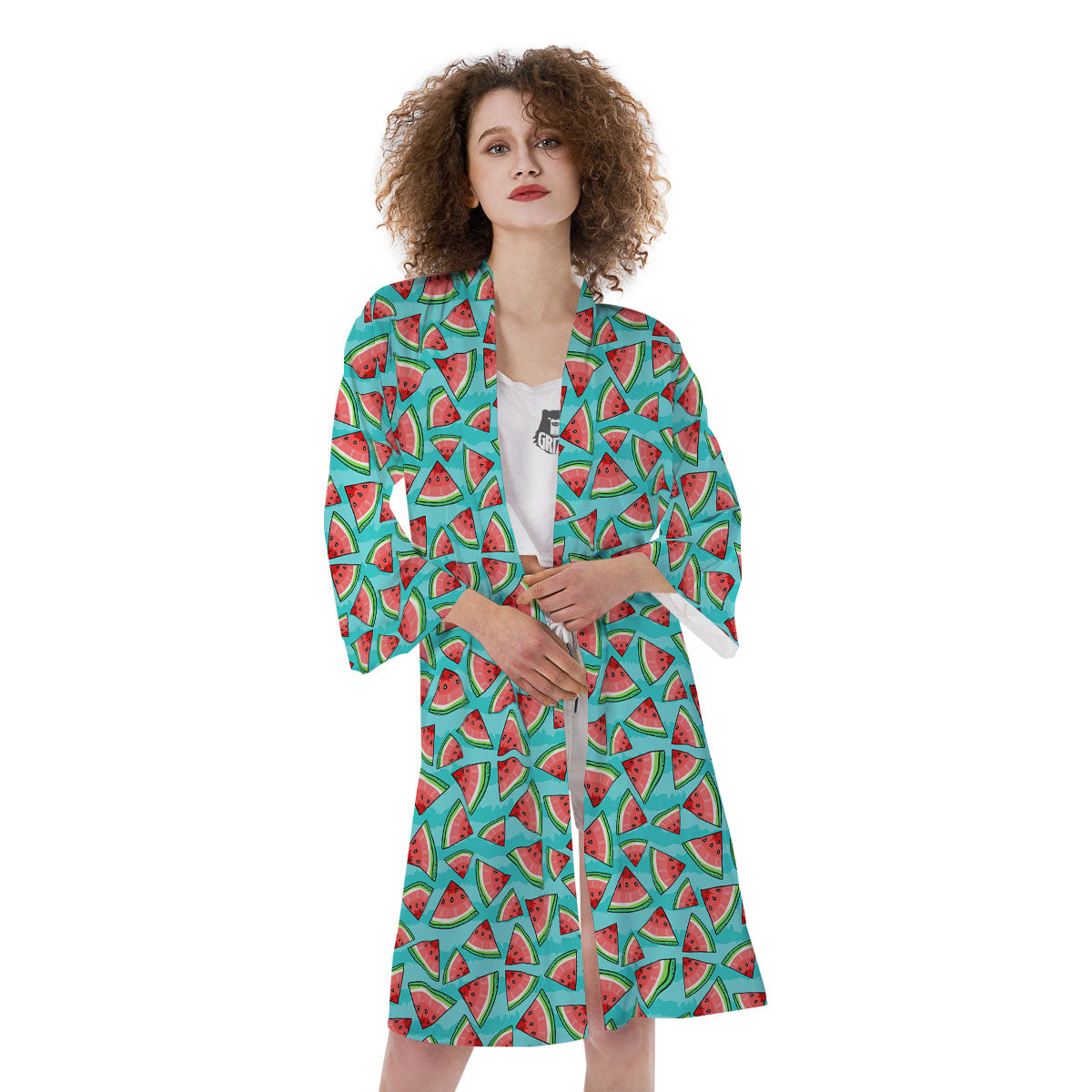 Watermelon Pieces Blue Print Pattern Kimono-grizzshop