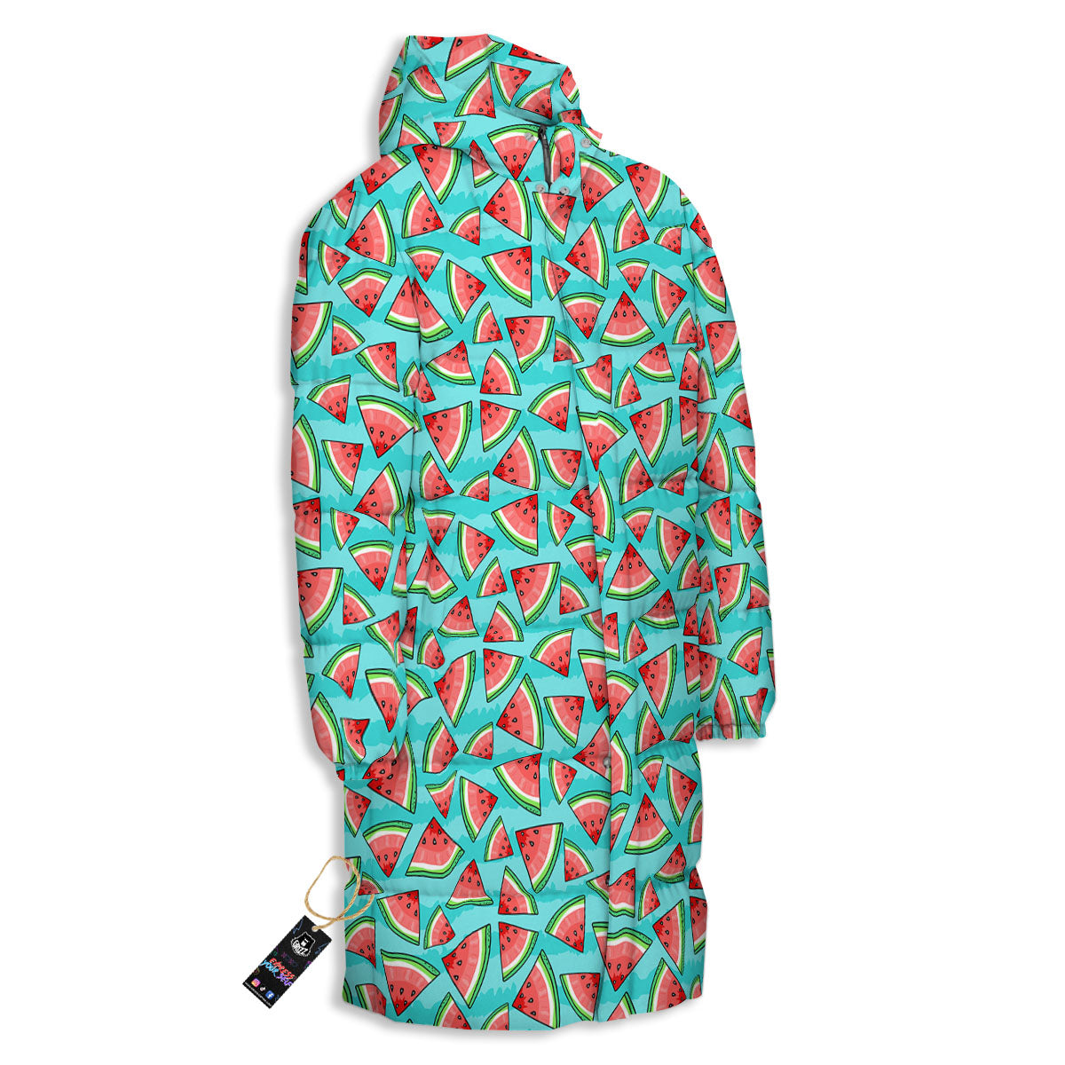 Watermelon Pieces Blue Print Pattern Long Down Jacket-grizzshop