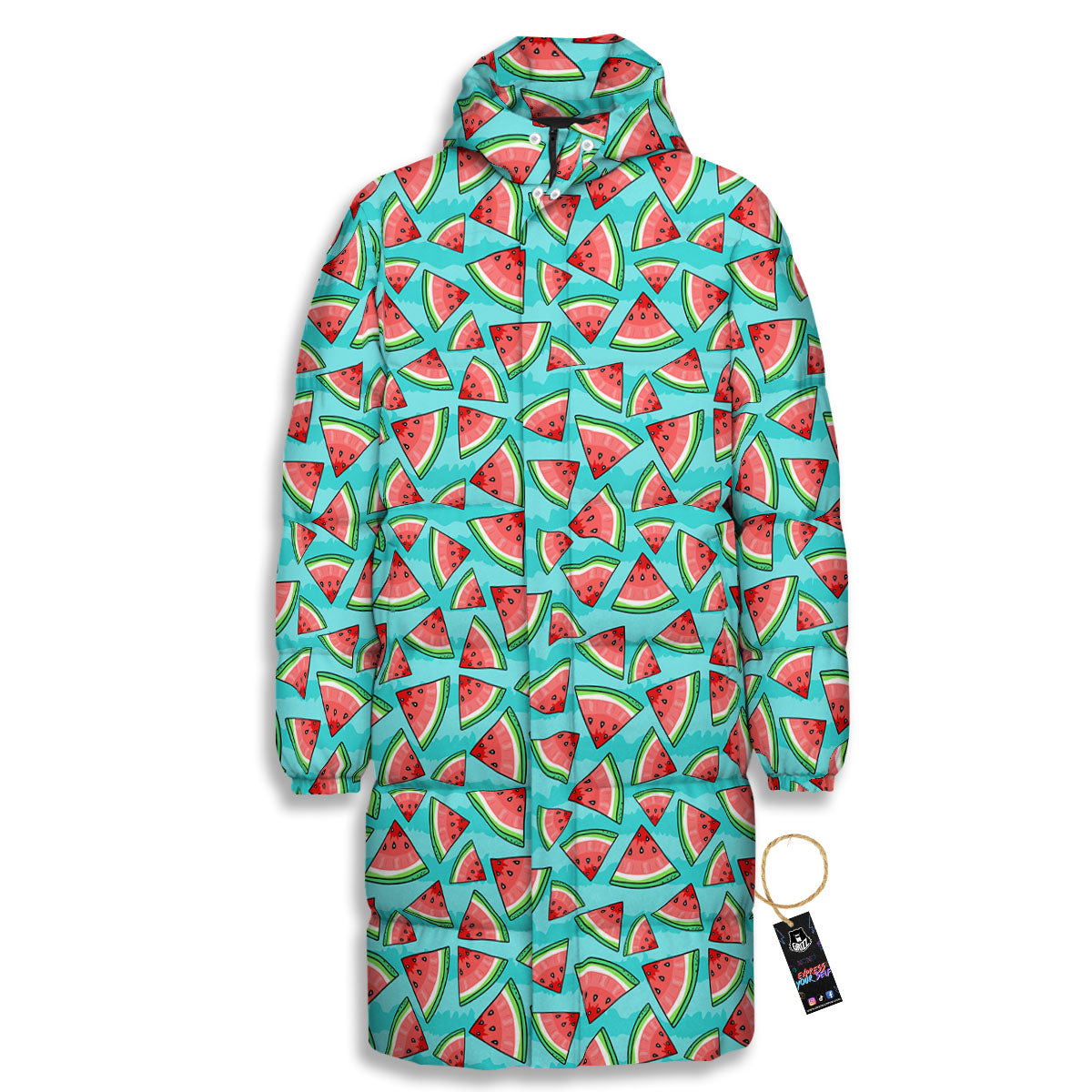 Watermelon Pieces Blue Print Pattern Long Down Jacket-grizzshop