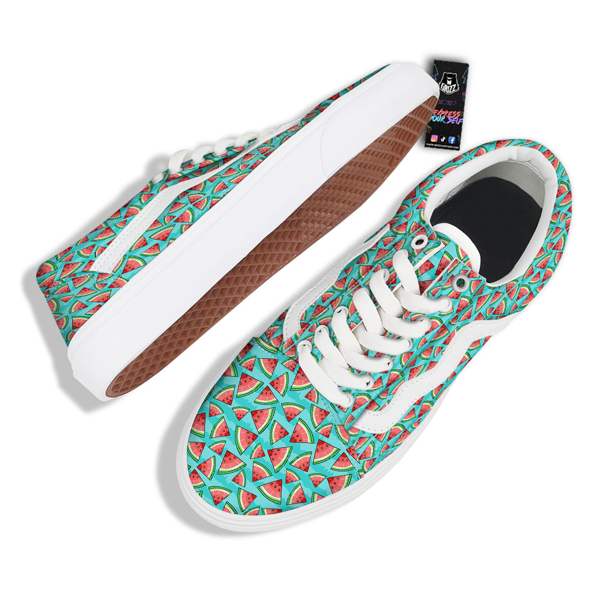 Watermelon Pieces Blue Print Pattern Skate Shoes-grizzshop