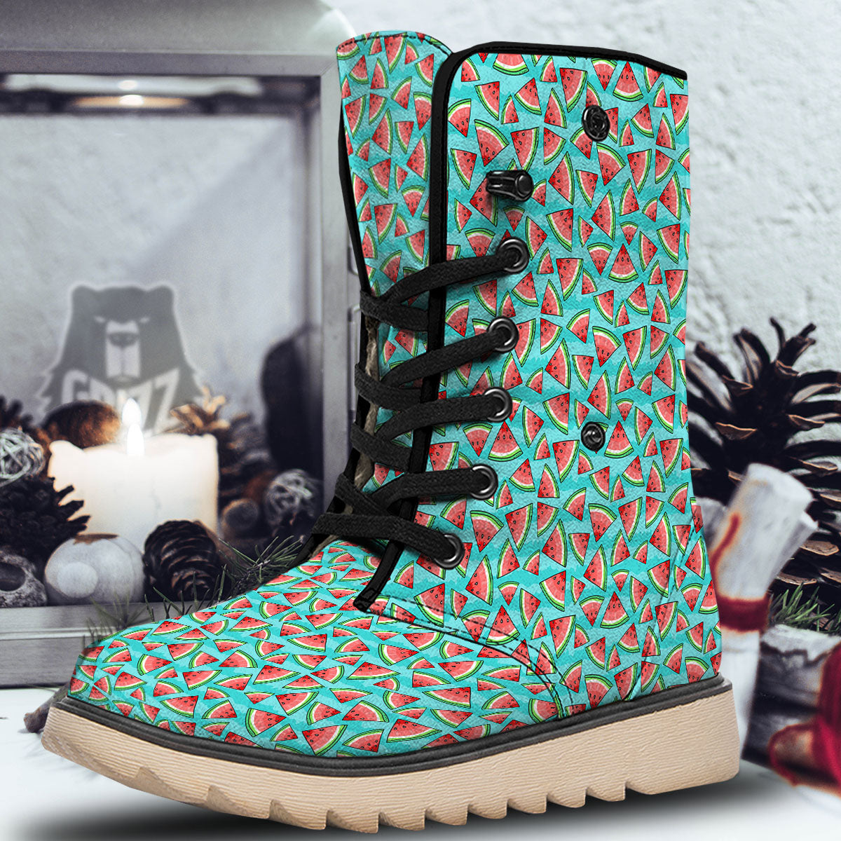 Watermelon Pieces Blue Print Pattern Snow Boots-grizzshop
