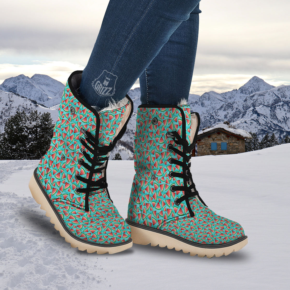 Watermelon Pieces Blue Print Pattern Snow Boots-grizzshop