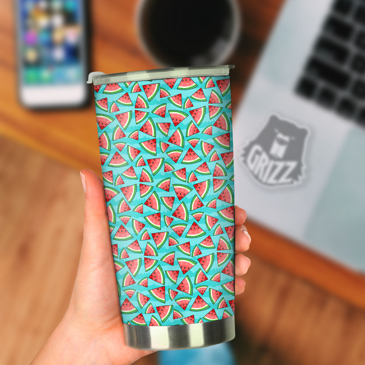 Watermelon Pieces Blue Print Pattern Tumbler-grizzshop