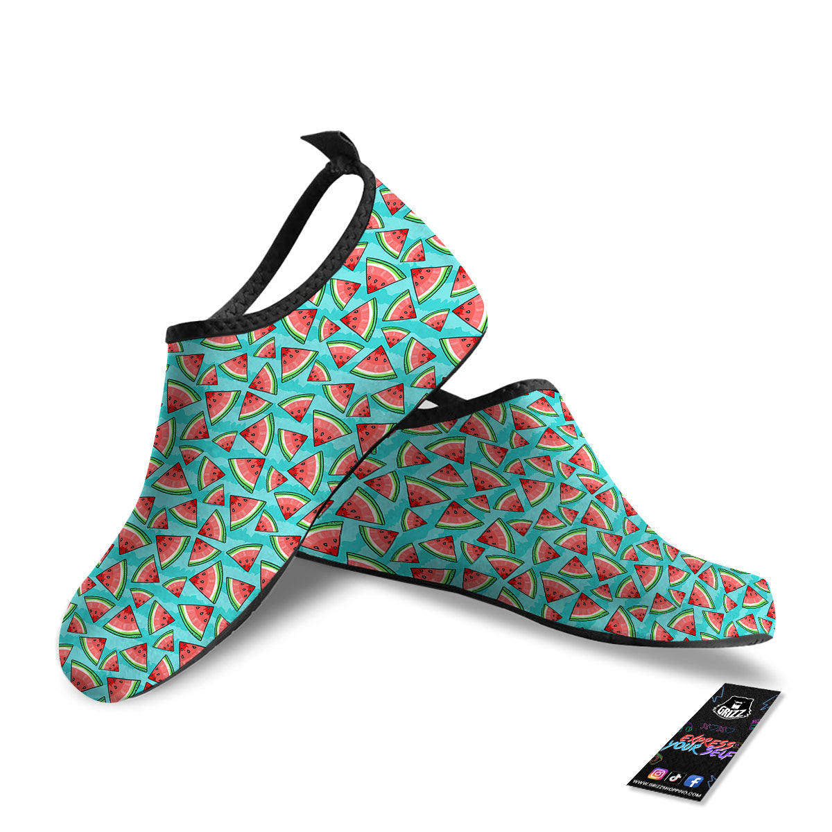 Watermelon Pieces Blue Print Pattern Water Shoes-grizzshop