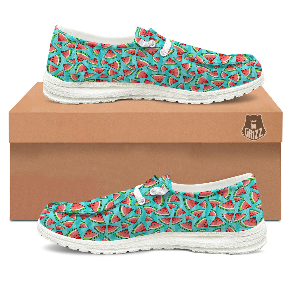 Watermelon Pieces Blue Print Pattern White Loafers-grizzshop