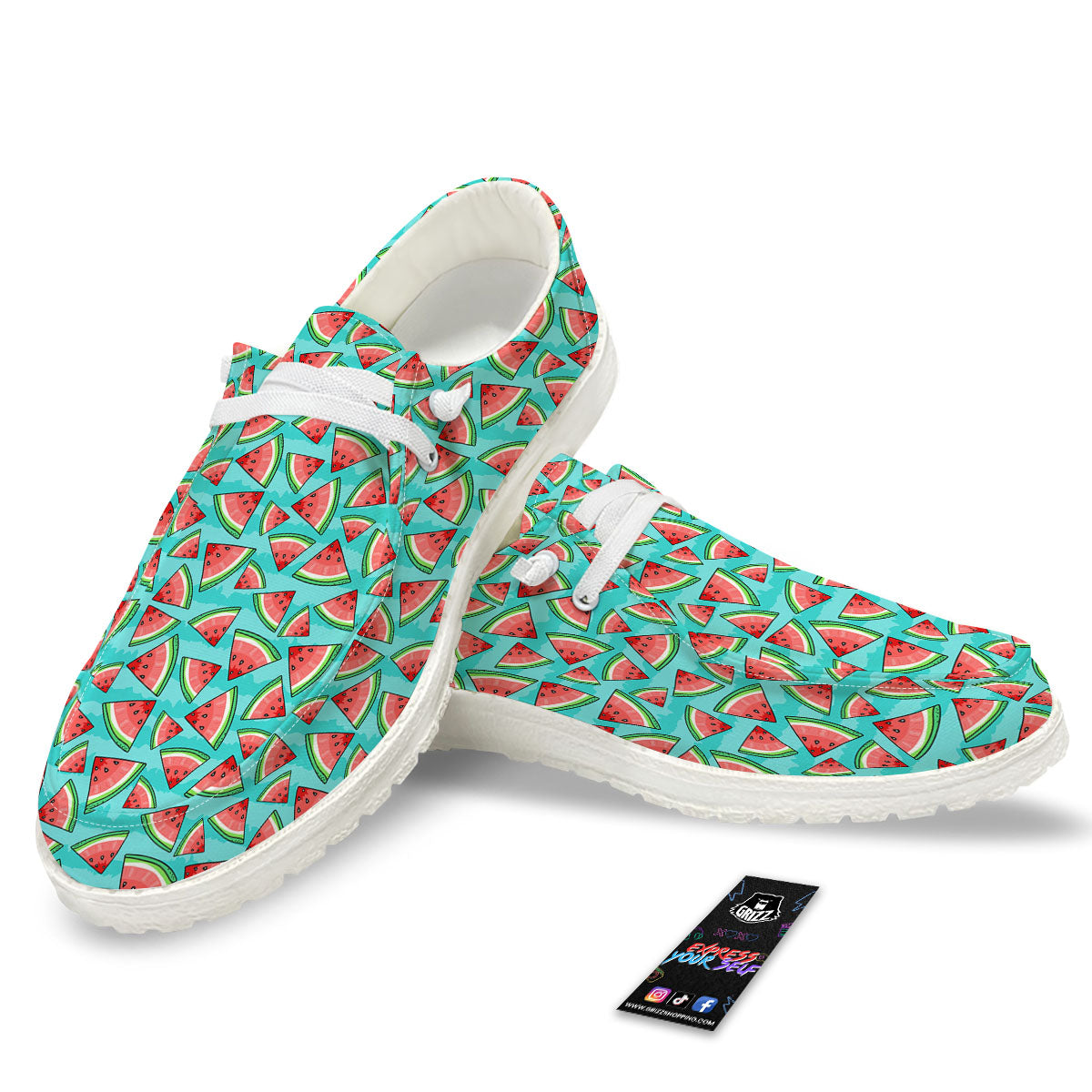 Watermelon Pieces Blue Print Pattern White Loafers-grizzshop