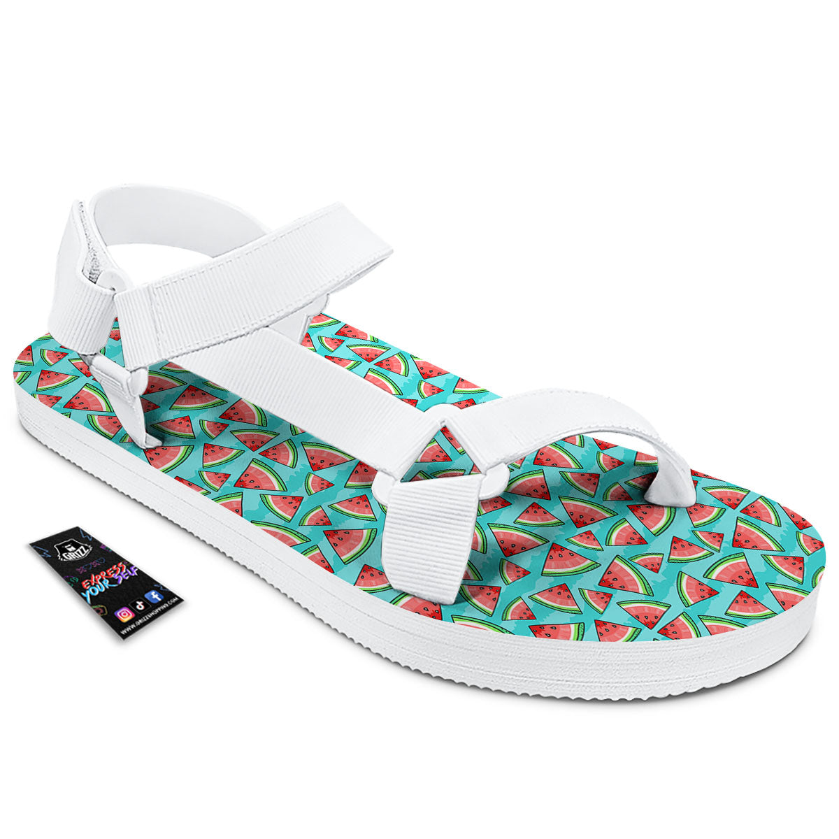 Watermelon Pieces Blue Print Pattern White Open Toe Sandals-grizzshop