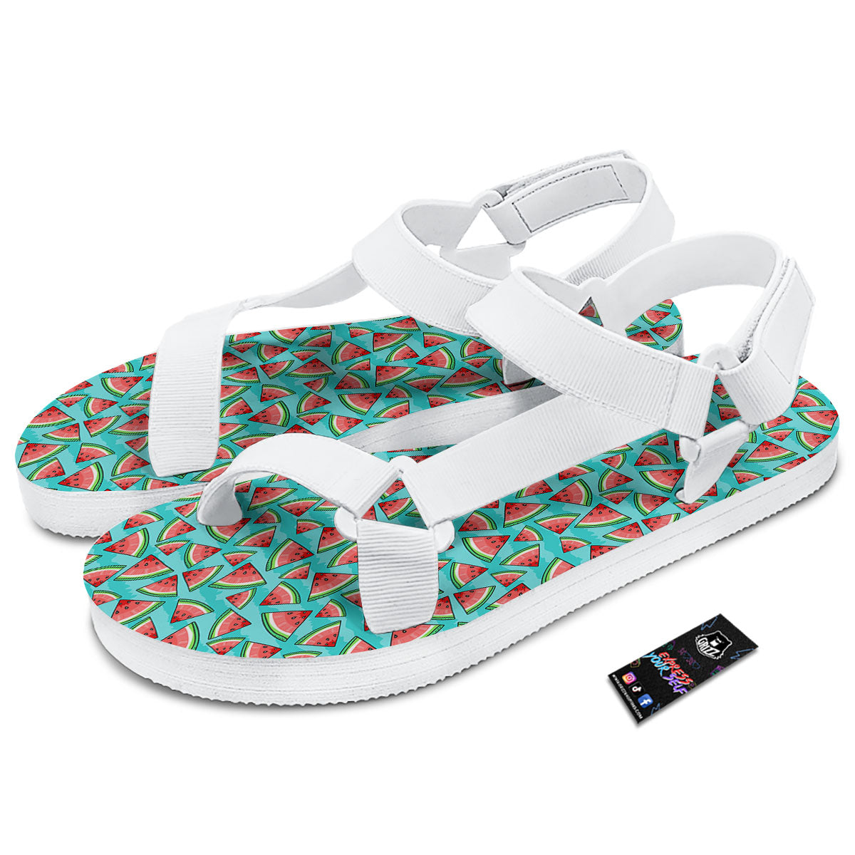 Watermelon Pieces Blue Print Pattern White Open Toe Sandals-grizzshop