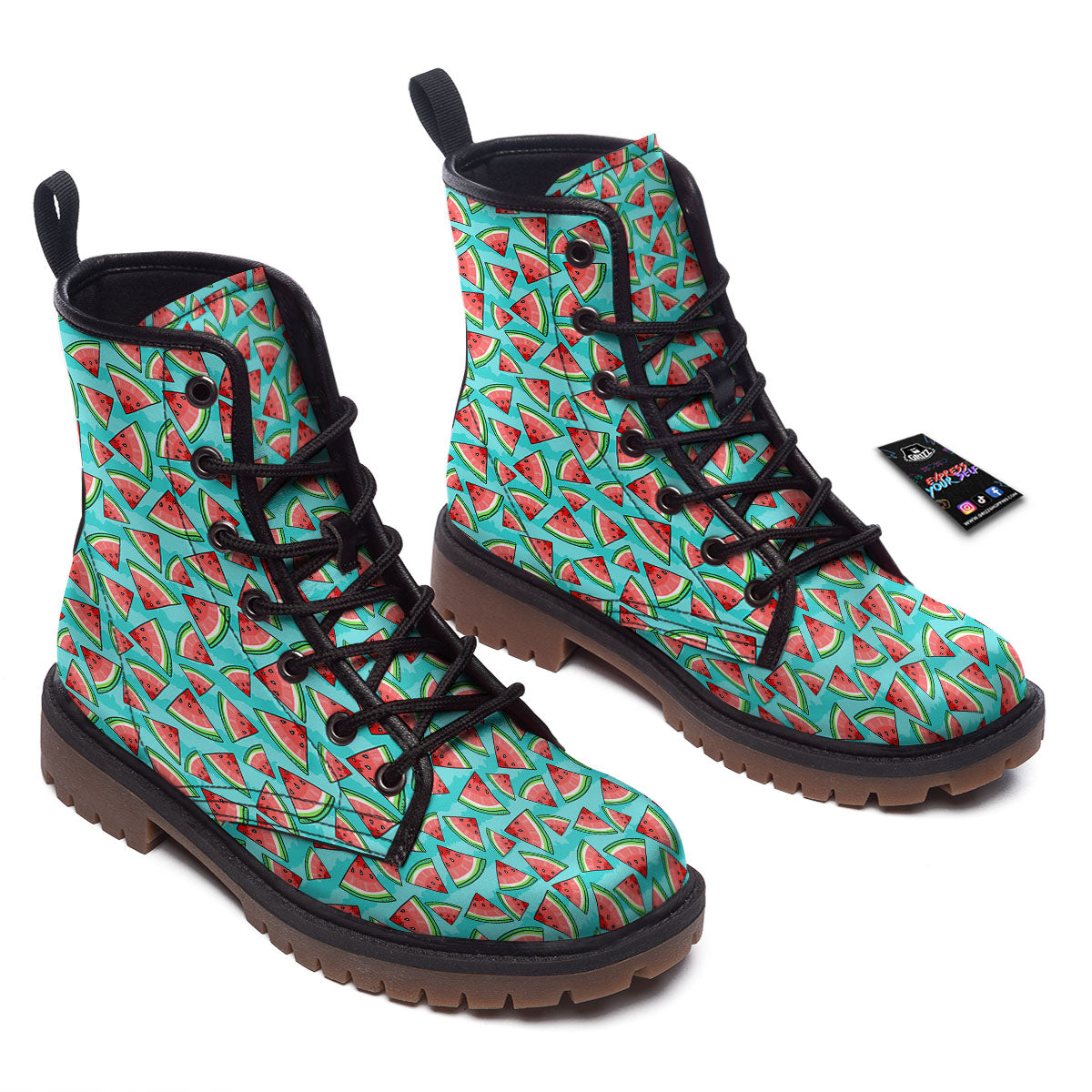 Watermelon Pieces Blue Print Pattern Work Boots-grizzshop