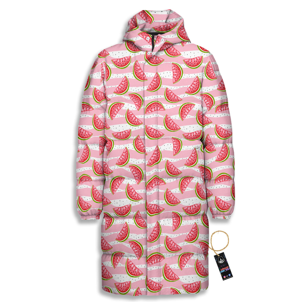 Watermelon Pieces Cute Print Pattern Long Down Jacket-grizzshop