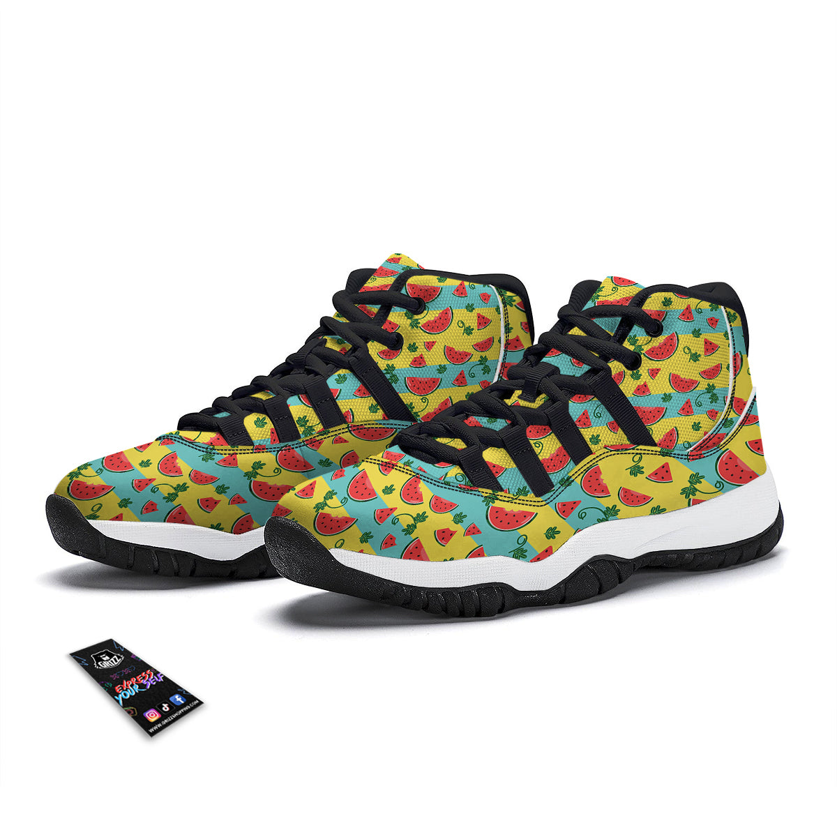 Watermelon Pieces Yellow Print Pattern Black Bball Shoes-grizzshop