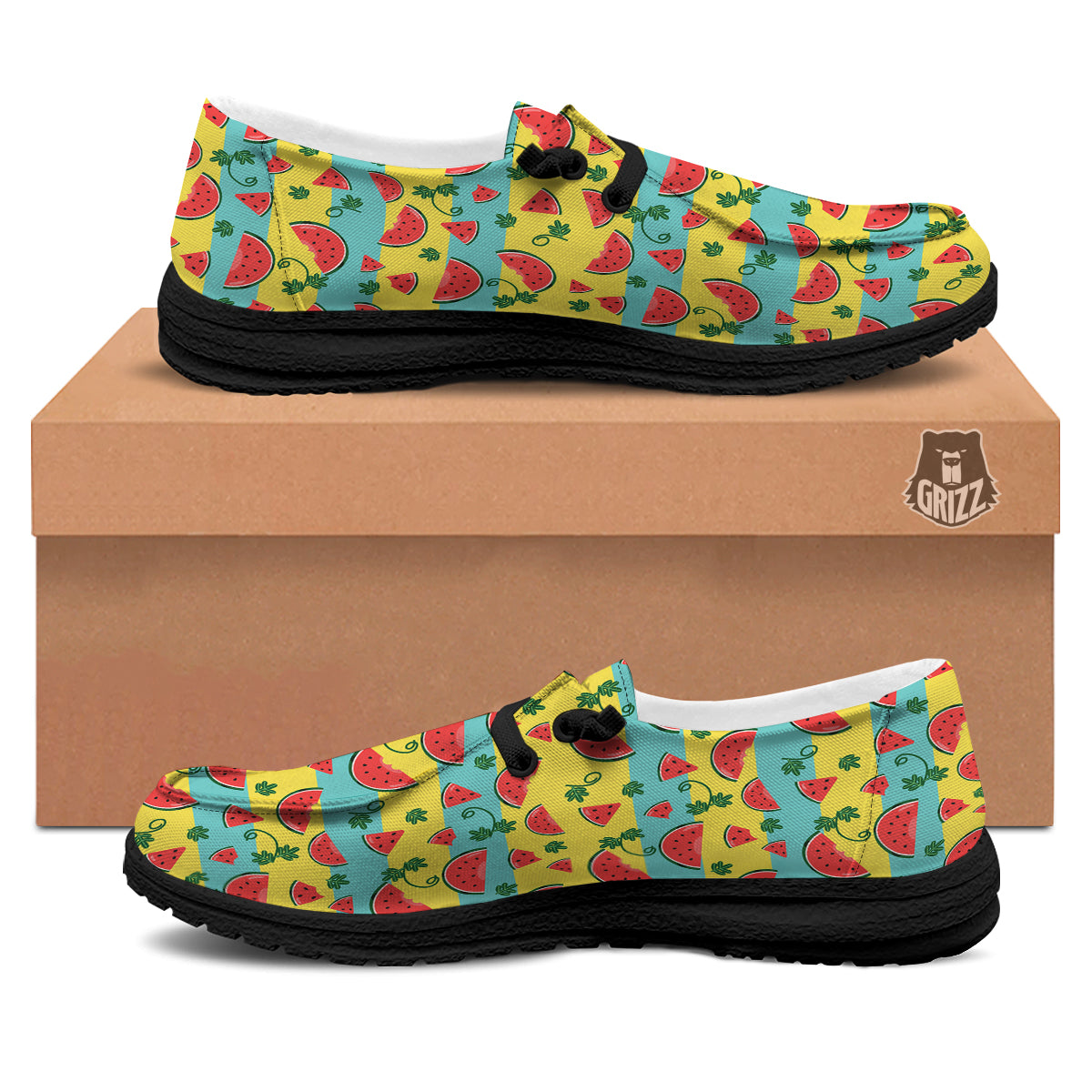 Watermelon Pieces Yellow Print Pattern Black Loafers-grizzshop