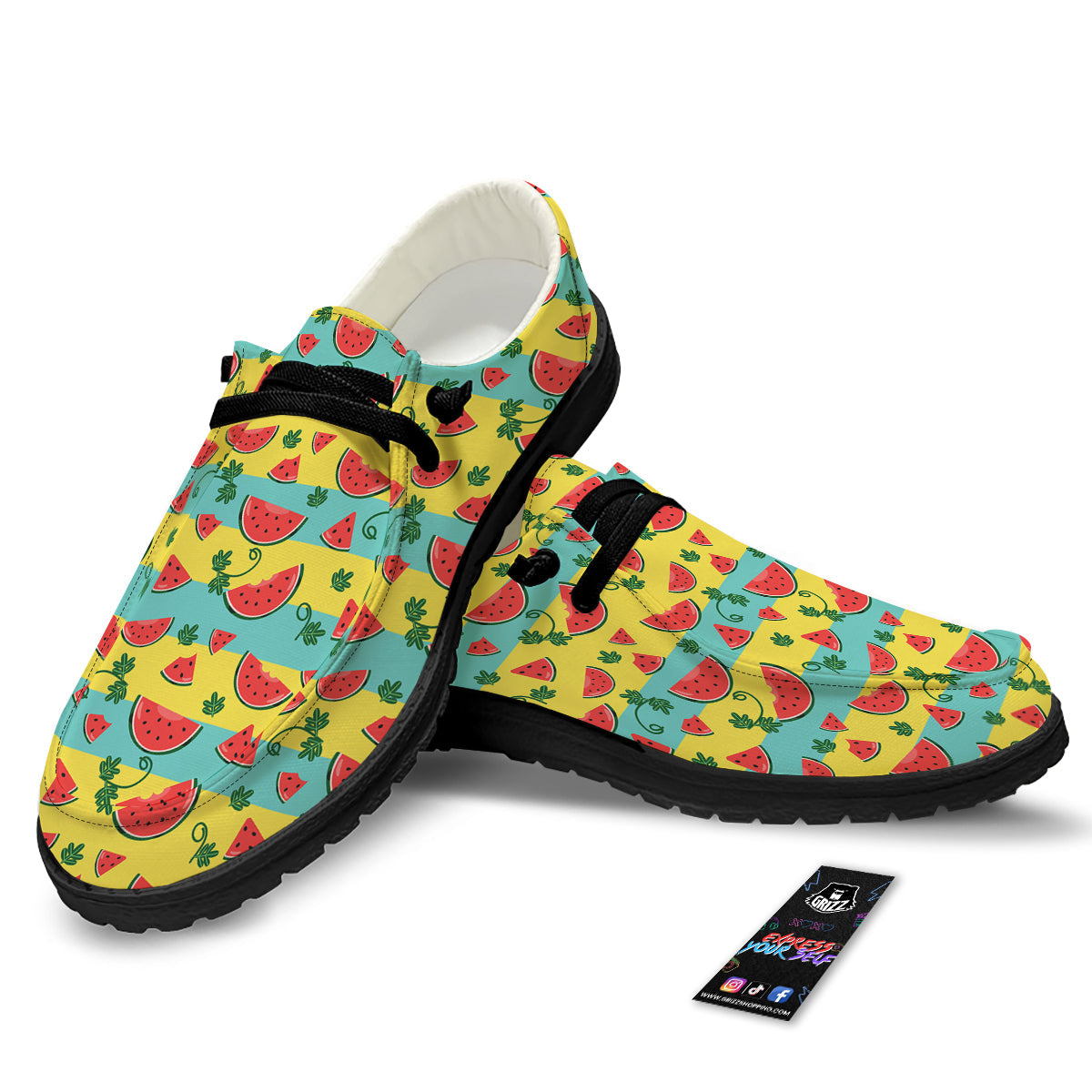 Watermelon Pieces Yellow Print Pattern Black Loafers-grizzshop