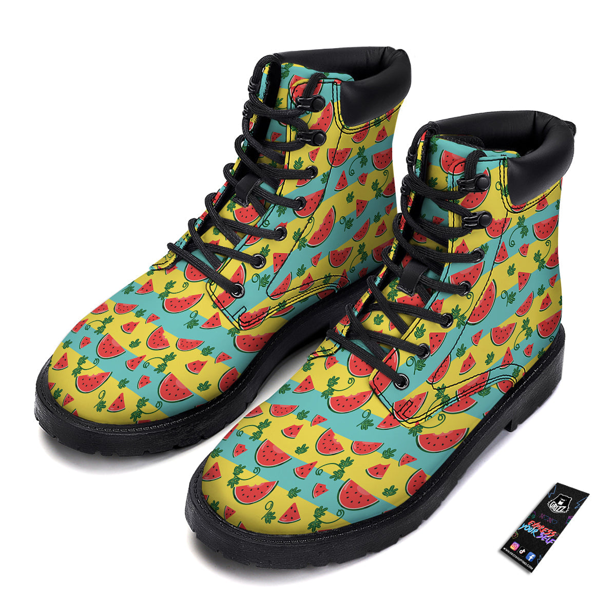 Watermelon Pieces Yellow Print Pattern Boots-grizzshop