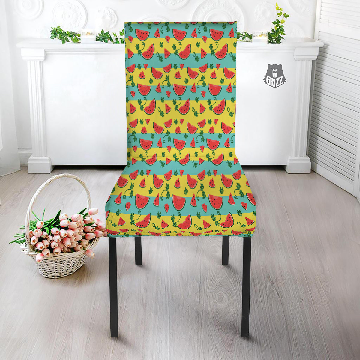 Watermelon Pieces Yellow Print Pattern Dining Chair Slipcover-grizzshop