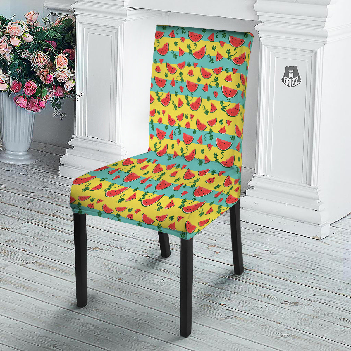 Watermelon Pieces Yellow Print Pattern Dining Chair Slipcover-grizzshop