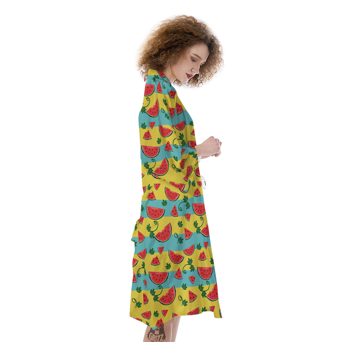 Watermelon Pieces Yellow Print Pattern Kimono-grizzshop