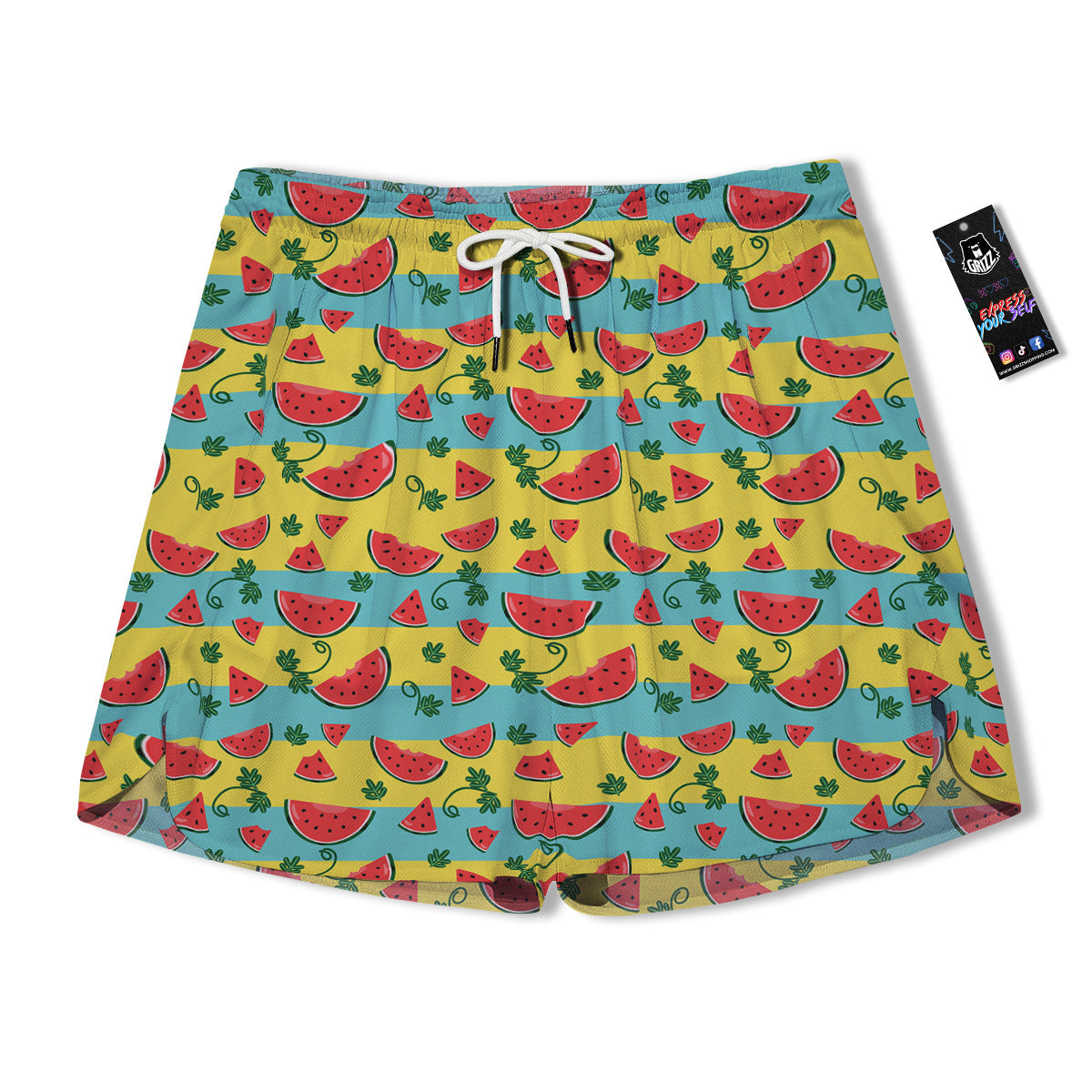 Watermelon Pieces Yellow Print Pattern Men's Running Shorts-grizzshop
