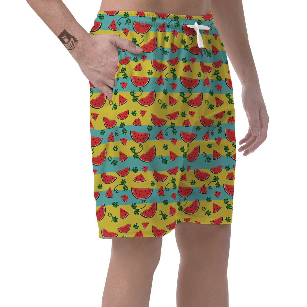 Watermelon Pieces Yellow Print Pattern Men's Shorts-grizzshop