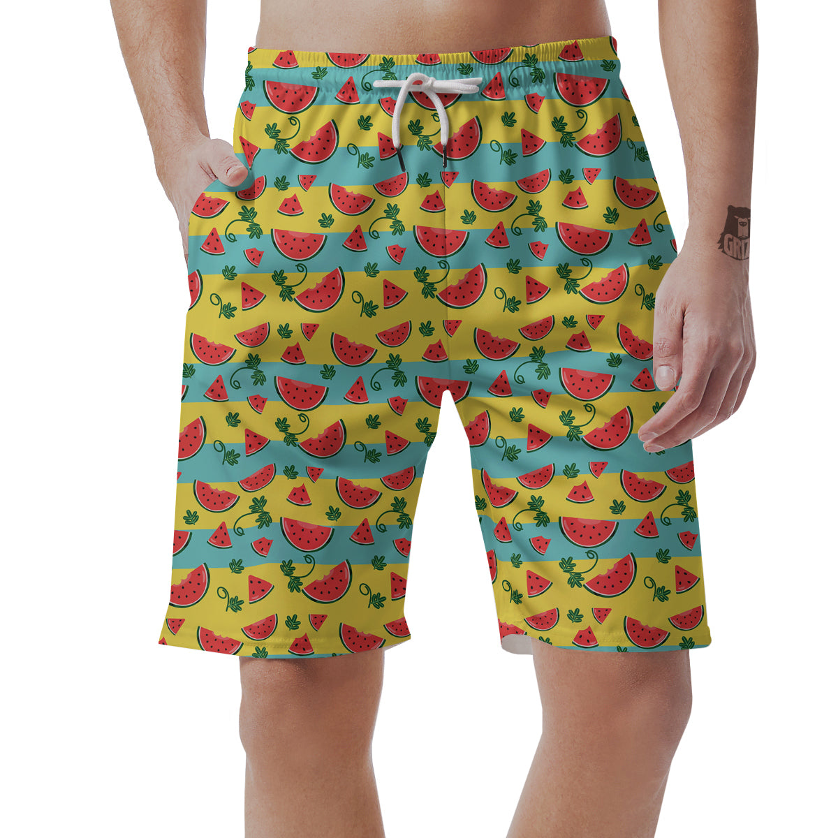 Watermelon Pieces Yellow Print Pattern Men's Shorts-grizzshop
