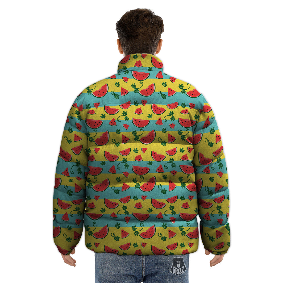 Watermelon Pieces Yellow Print Pattern Puffer Jacket-grizzshop