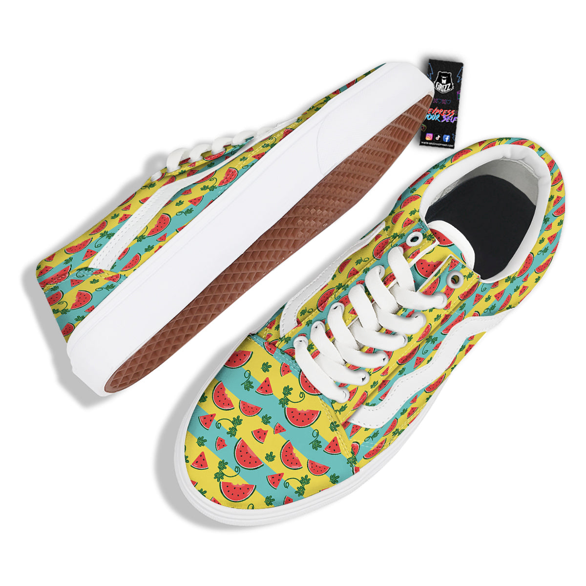 Watermelon Pieces Yellow Print Pattern Skate Shoes-grizzshop