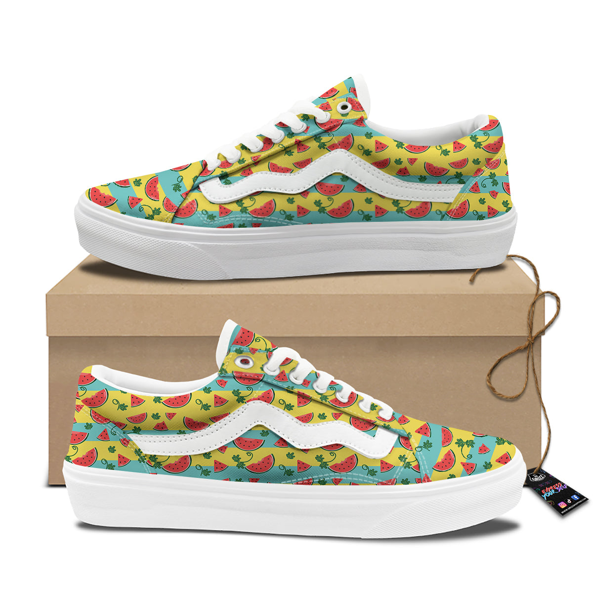 Watermelon Pieces Yellow Print Pattern Skate Shoes-grizzshop