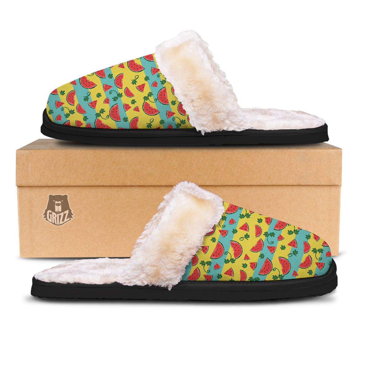 Watermelon Pieces Yellow Print Pattern Slippers-grizzshop