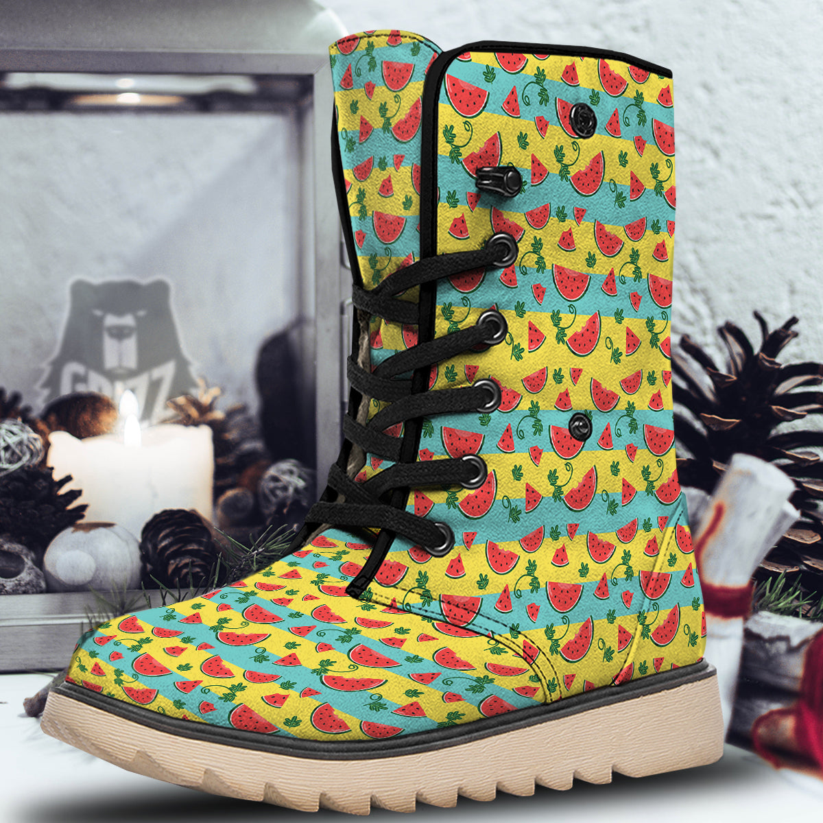 Watermelon Pieces Yellow Print Pattern Snow Boots-grizzshop