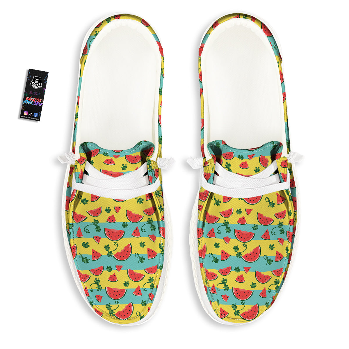 Watermelon Pieces Yellow Print Pattern White Loafers-grizzshop