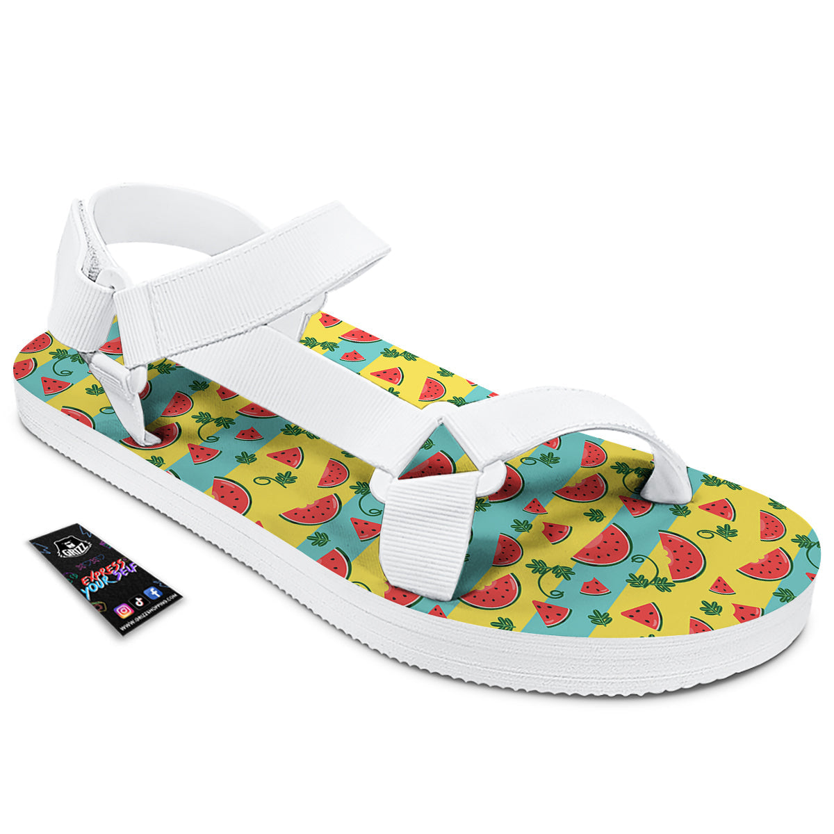 Watermelon Pieces Yellow Print Pattern White Open Toe Sandals-grizzshop