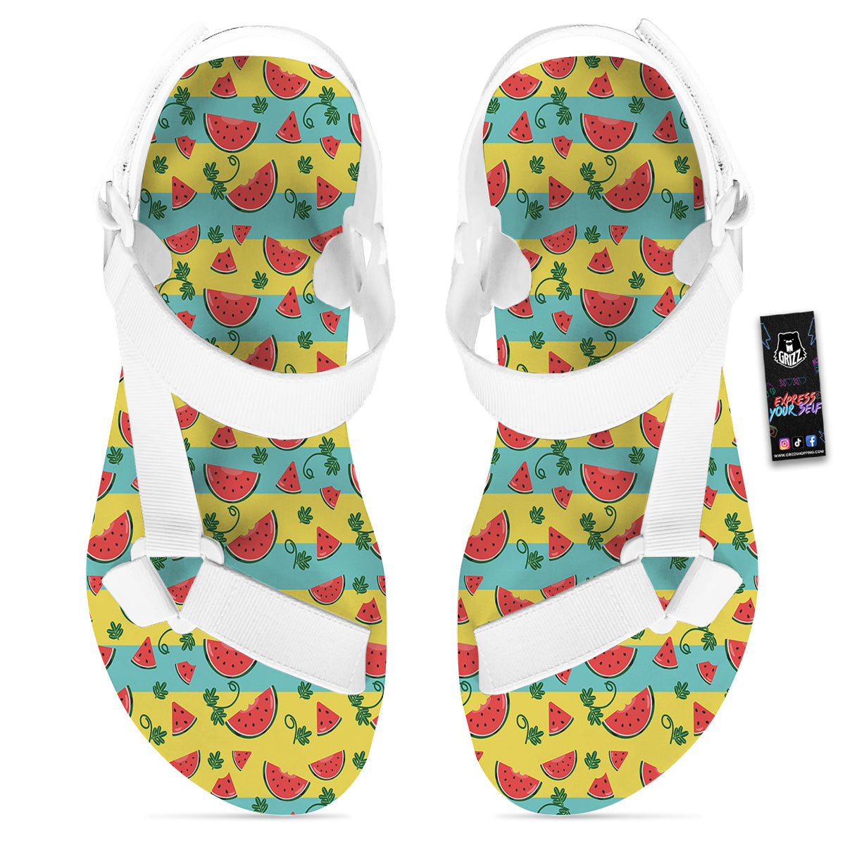 Watermelon Pieces Yellow Print Pattern White Open Toe Sandals-grizzshop