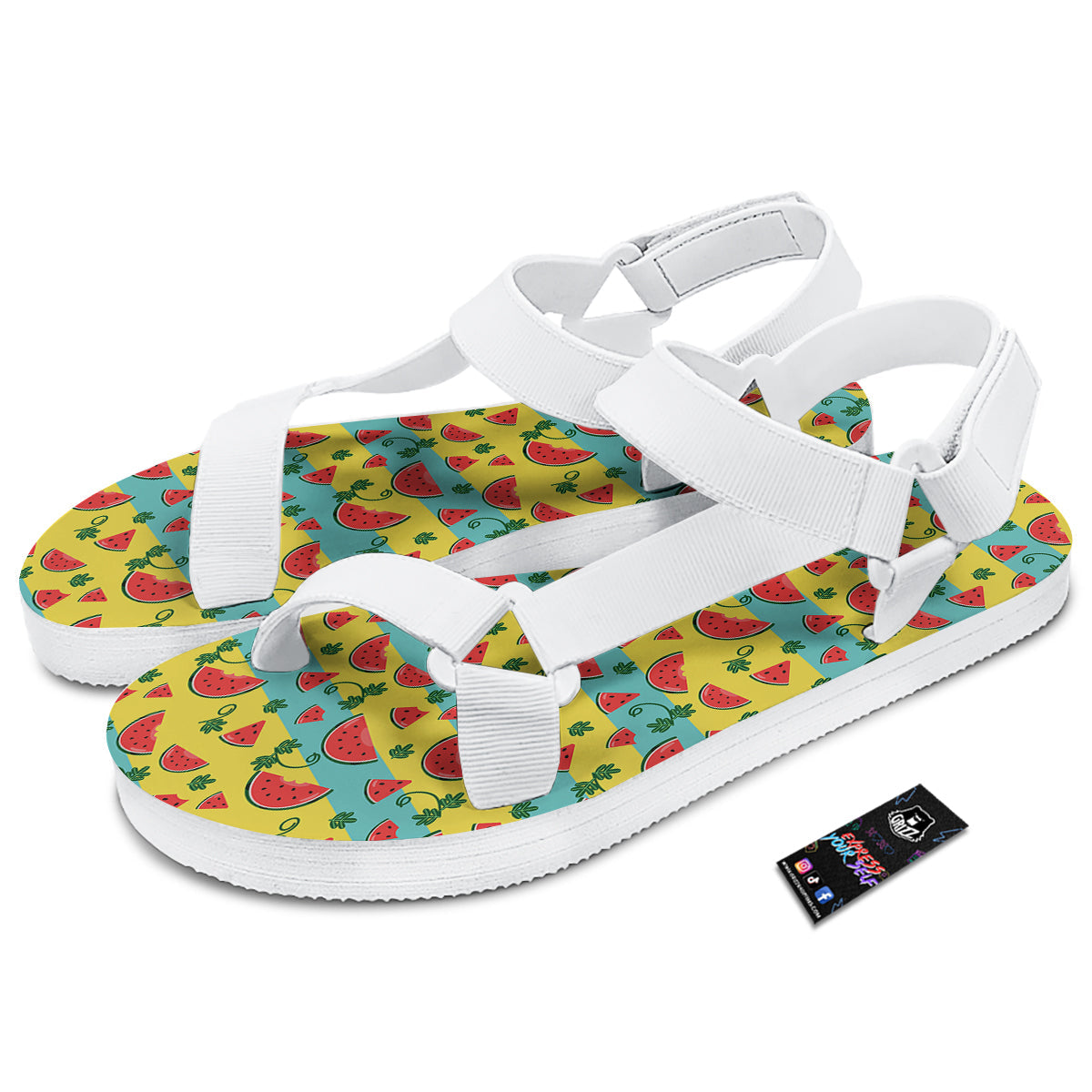 Watermelon Pieces Yellow Print Pattern White Open Toe Sandals-grizzshop