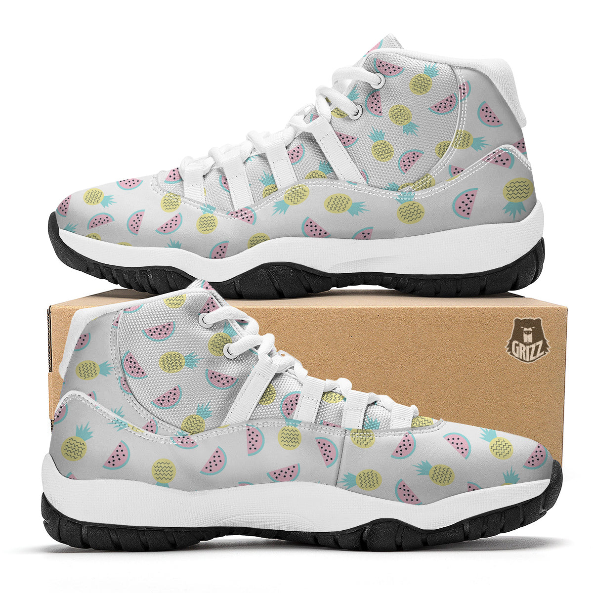 Watermelon Pineapple Piece White Pattern Print White Bball Shoes-grizzshop