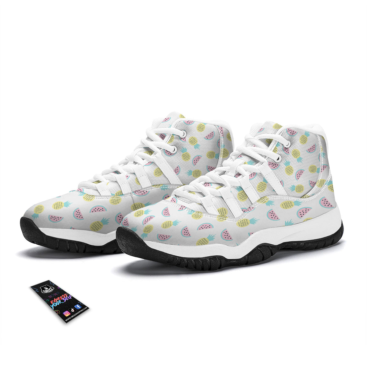 Watermelon Pineapple Piece White Pattern Print White Bball Shoes-grizzshop