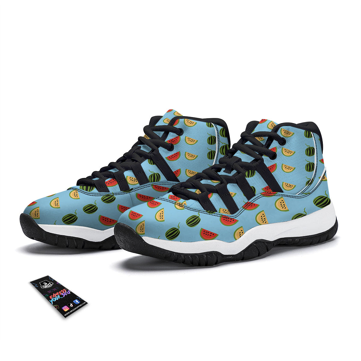 Watermelon Print Black Bball Shoes-grizzshop