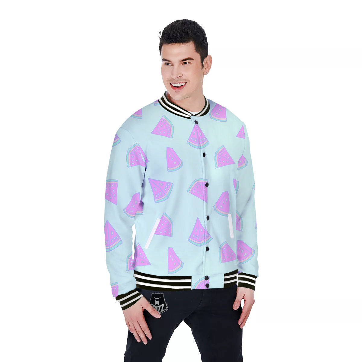 Watermelon Purple Tropical Print Pattern Baseball Jacket-grizzshop