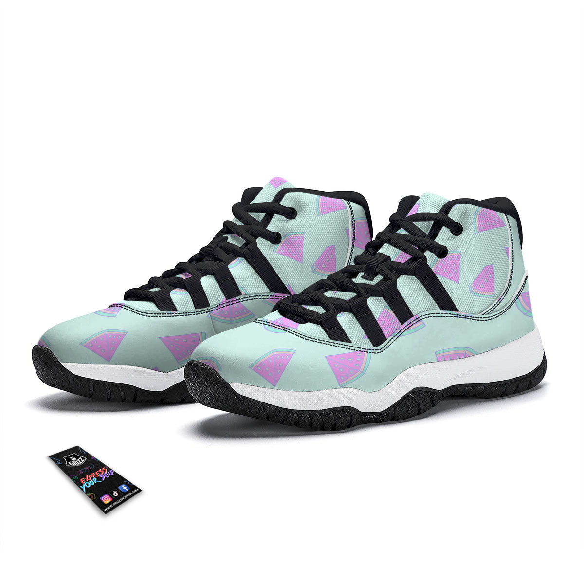 Watermelon Purple Tropical Print Pattern Black Bball Shoes-grizzshop
