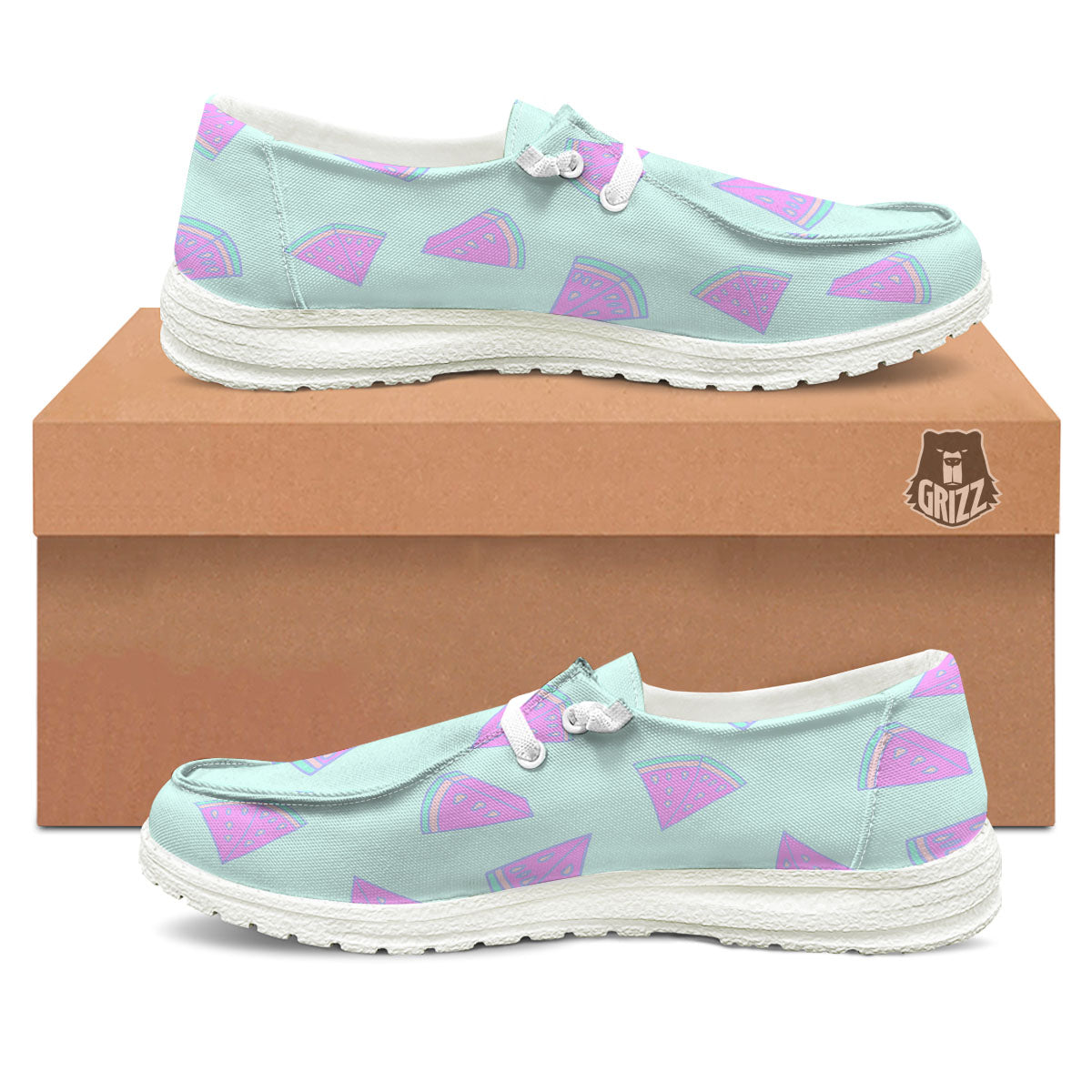 Watermelon Purple Tropical Print Pattern Black Loafers-grizzshop