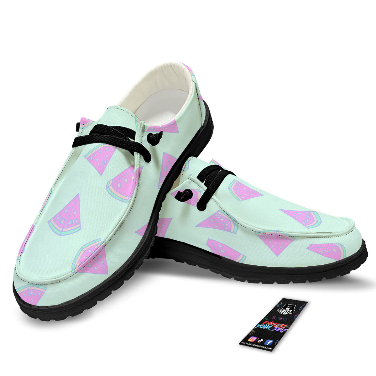 Watermelon Purple Tropical Print Pattern Black Loafers-grizzshop