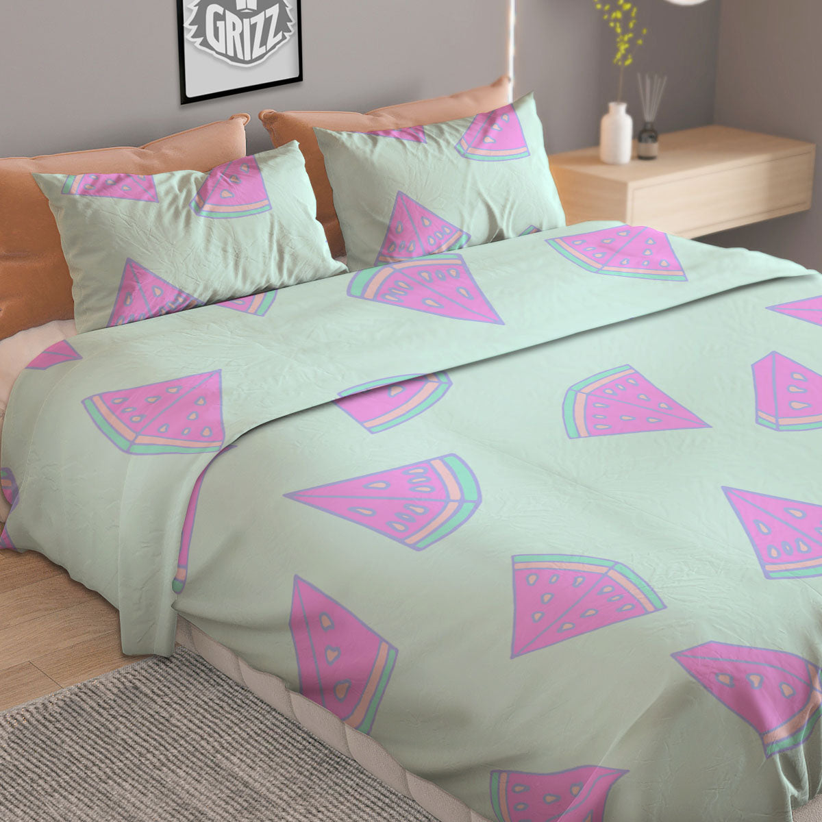 Watermelon Purple Tropical Print Pattern Duvet Cover Bedding Set-grizzshop