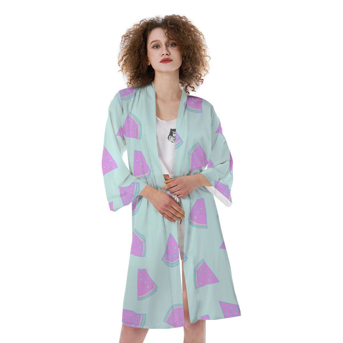 Watermelon Purple Tropical Print Pattern Kimono-grizzshop