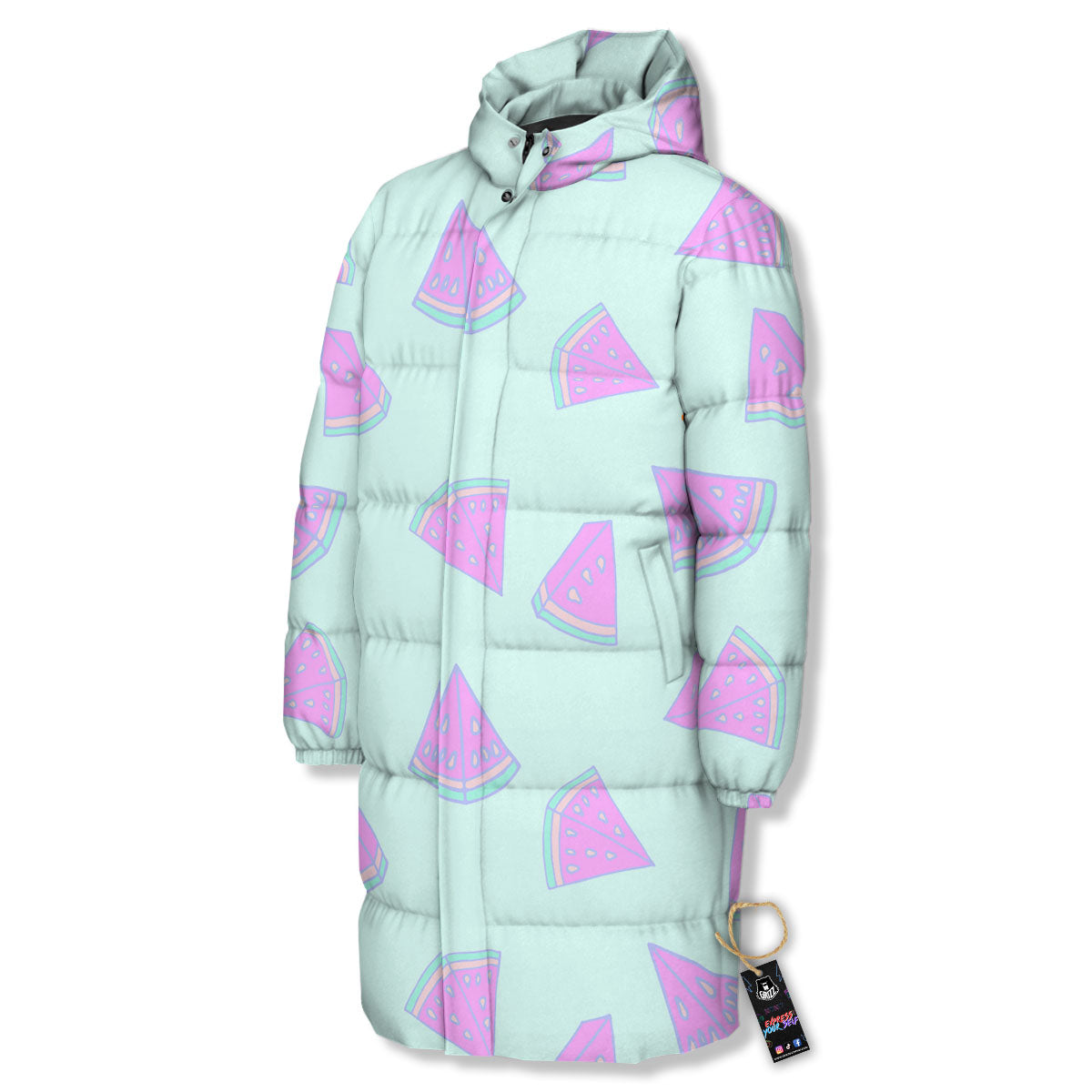 Watermelon Purple Tropical Print Pattern Long Down Jacket-grizzshop