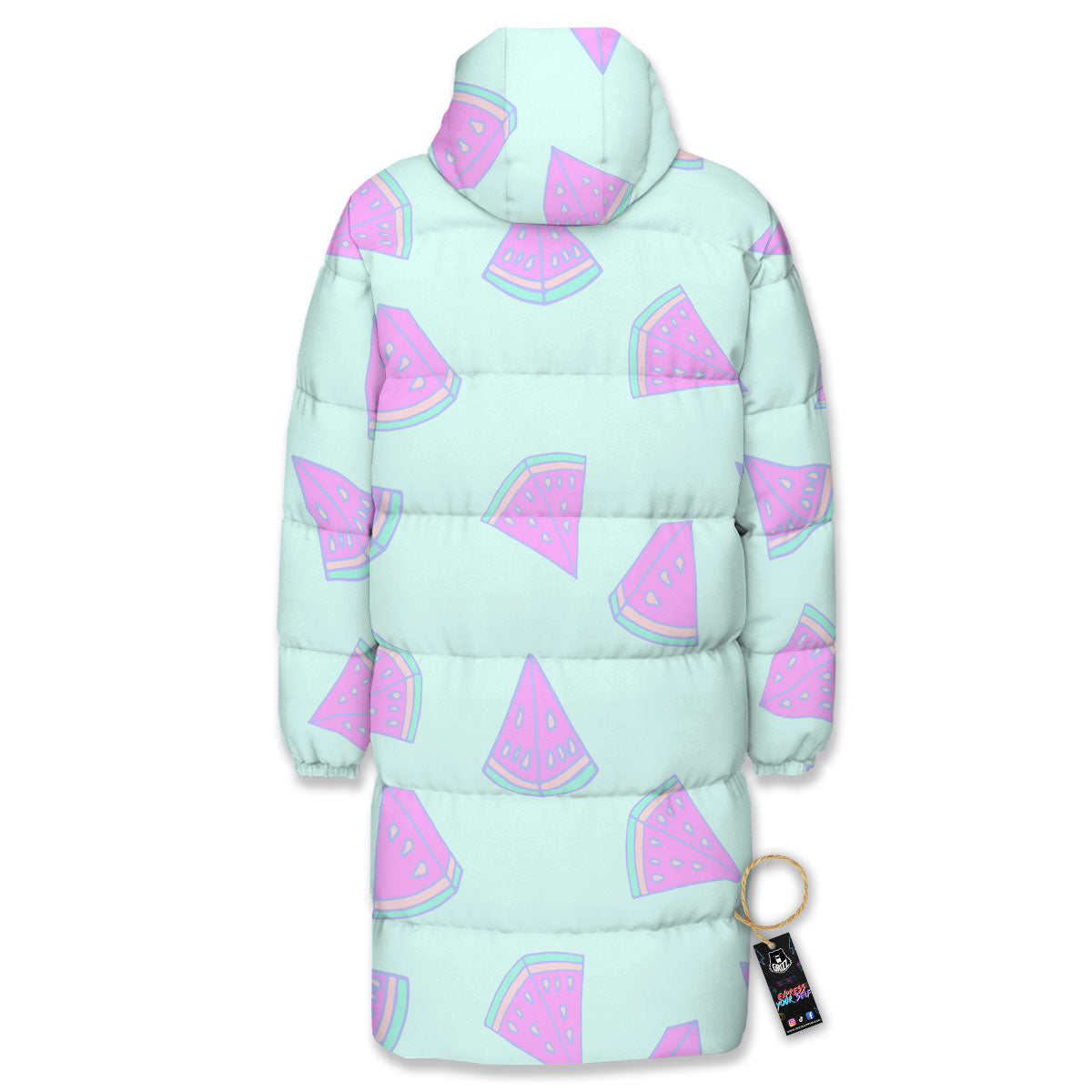 Watermelon Purple Tropical Print Pattern Long Down Jacket-grizzshop