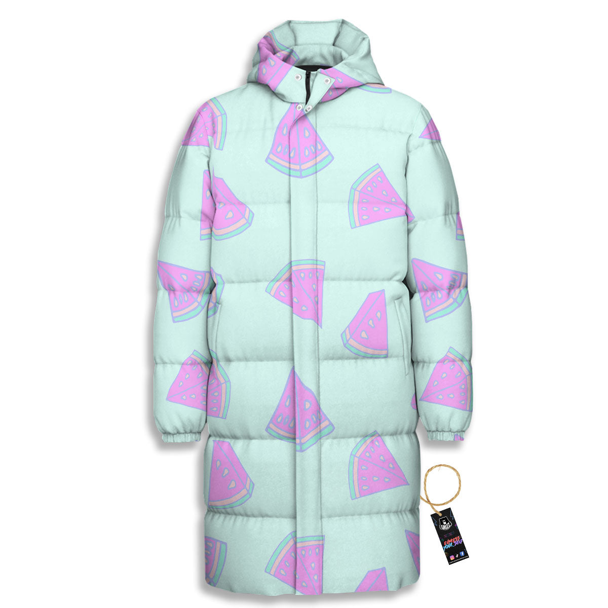 Watermelon Purple Tropical Print Pattern Long Down Jacket-grizzshop