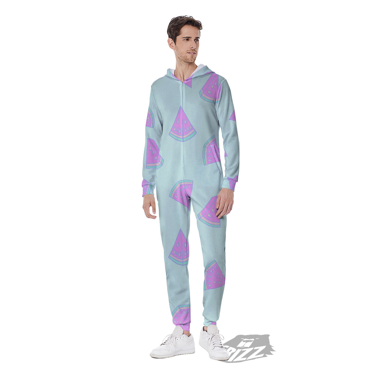 Watermelon Purple Tropical Print Pattern Men's Jumpsuit-grizzshop