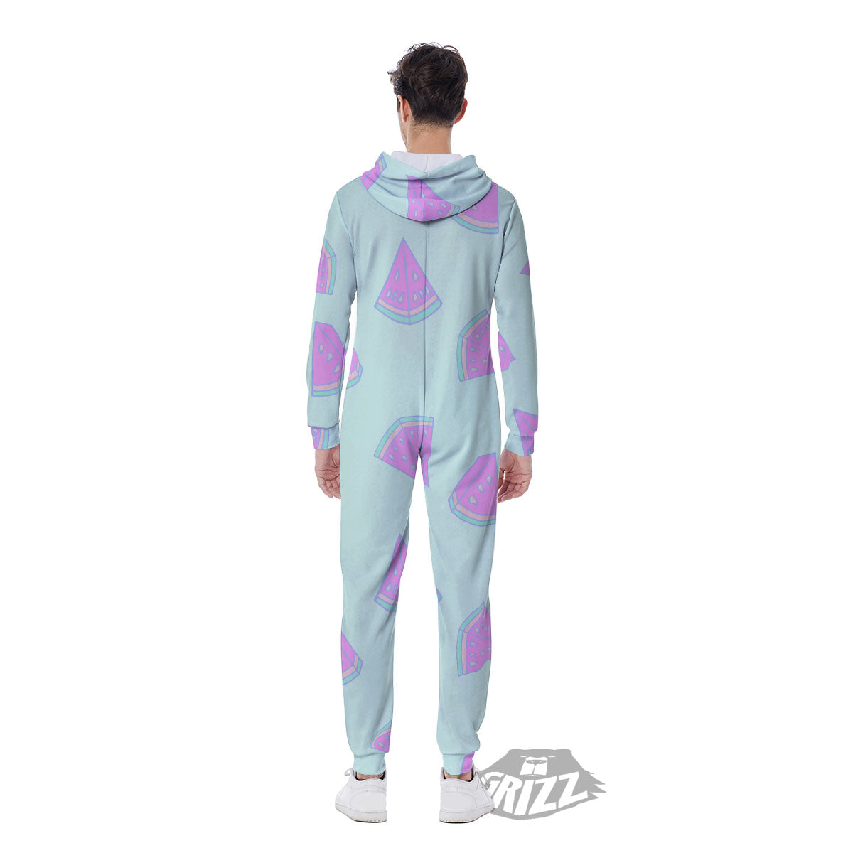 Watermelon Purple Tropical Print Pattern Men's Jumpsuit-grizzshop