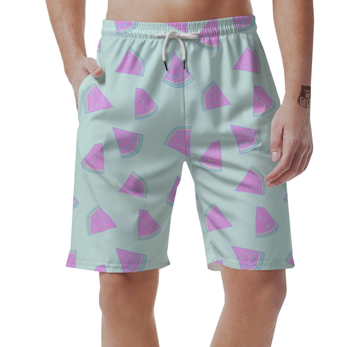 Watermelon Purple Tropical Print Pattern Men's Shorts-grizzshop