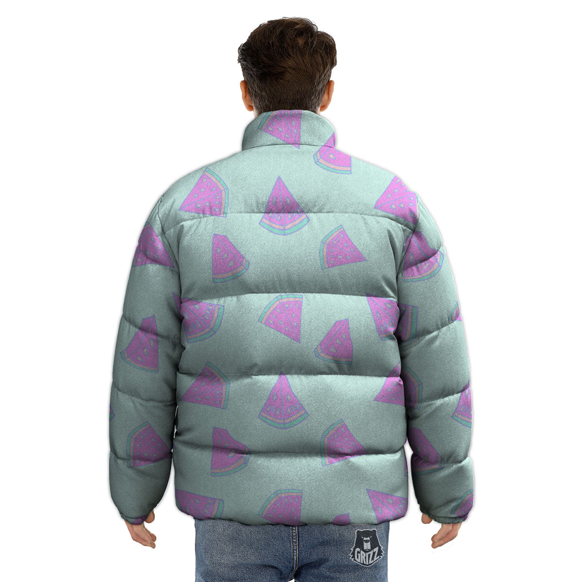 Watermelon Purple Tropical Print Pattern Puffer Jacket-grizzshop