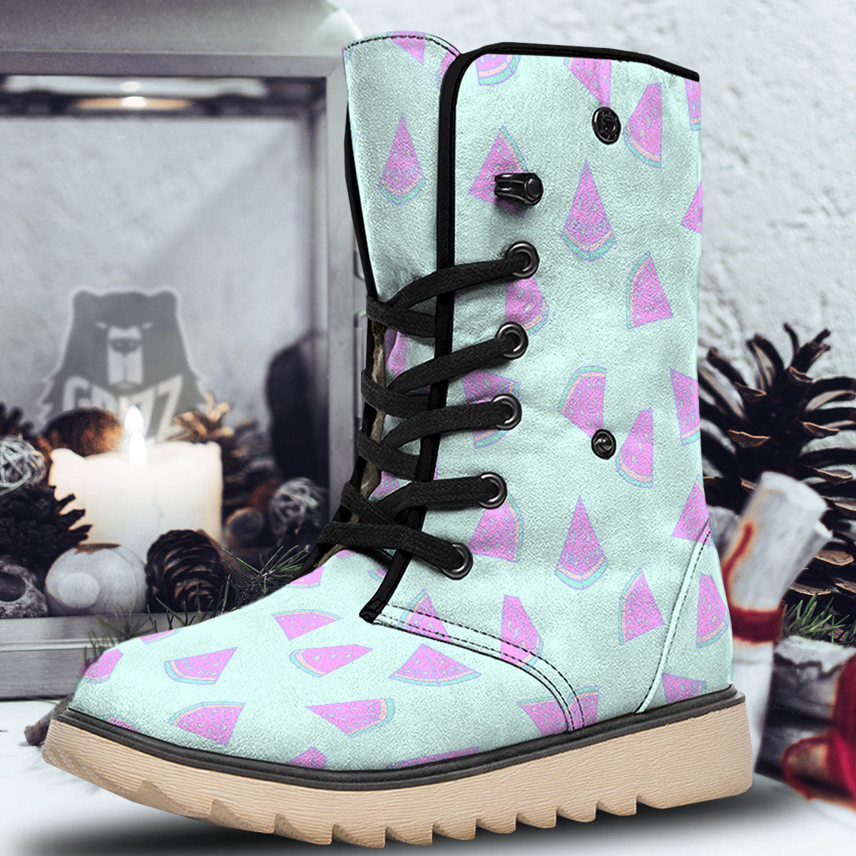 Watermelon Purple Tropical Print Pattern Snow Boots-grizzshop